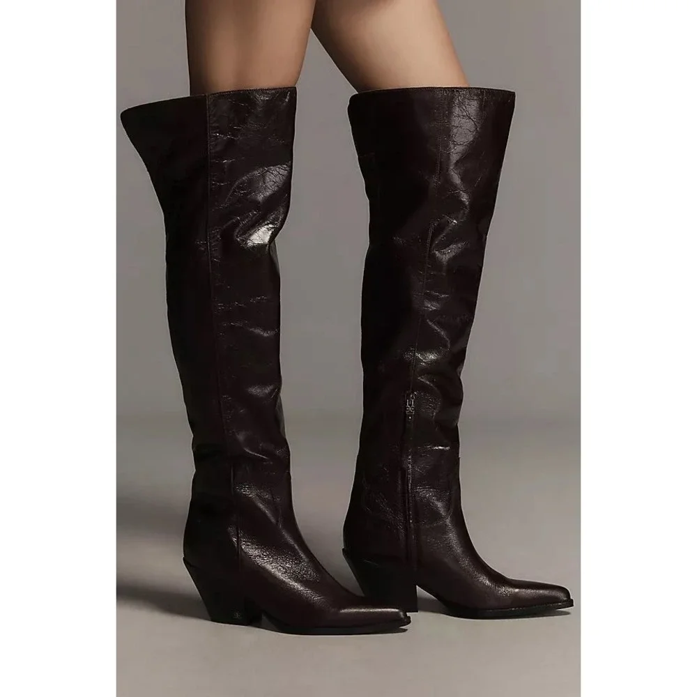 NEW Sam Edelman Julee Espresso Brown Leather Over The Knee Boots Size 5.5